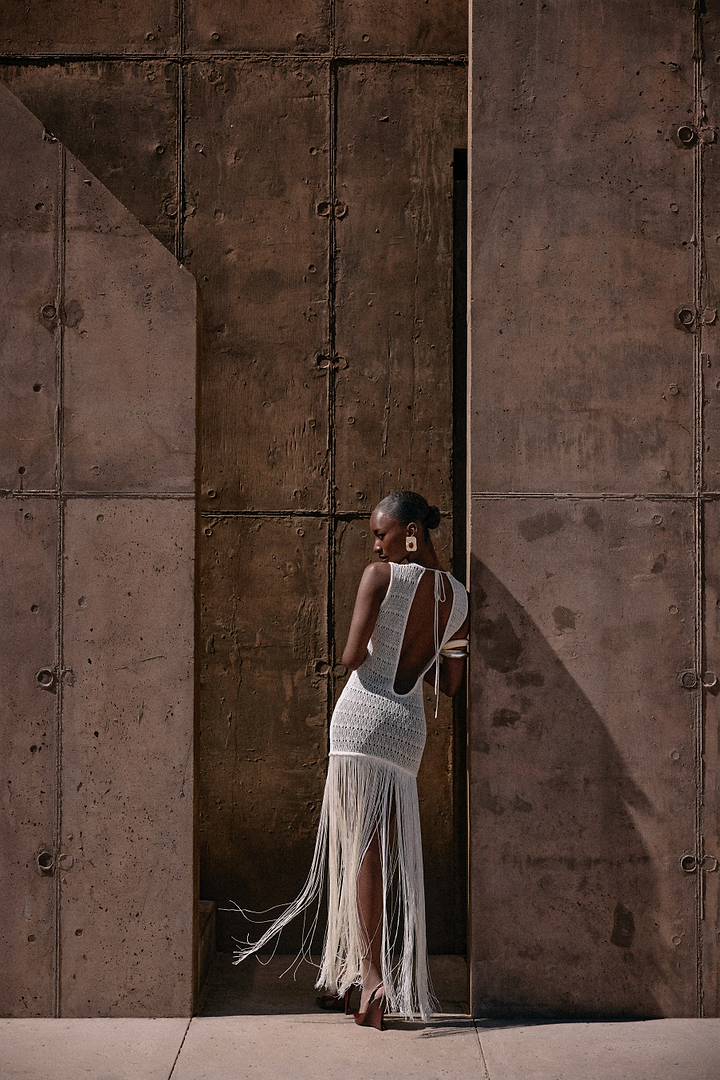 Fringe Knit Maxi Dress (Cream)