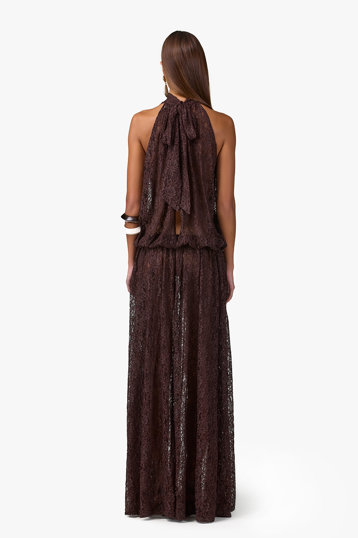 Drop Waist Lace Gown (Chocolate Brown)