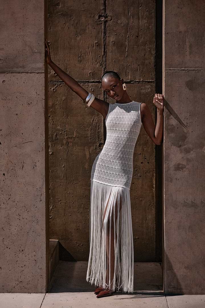 SAME Sleeveless Fringe Knit Maxi Dress | Cream | Women's Dresses L / Cream SAME Sleeveless Fringe Knit Maxi Dress | Cream | Women's Dresses L / Cream