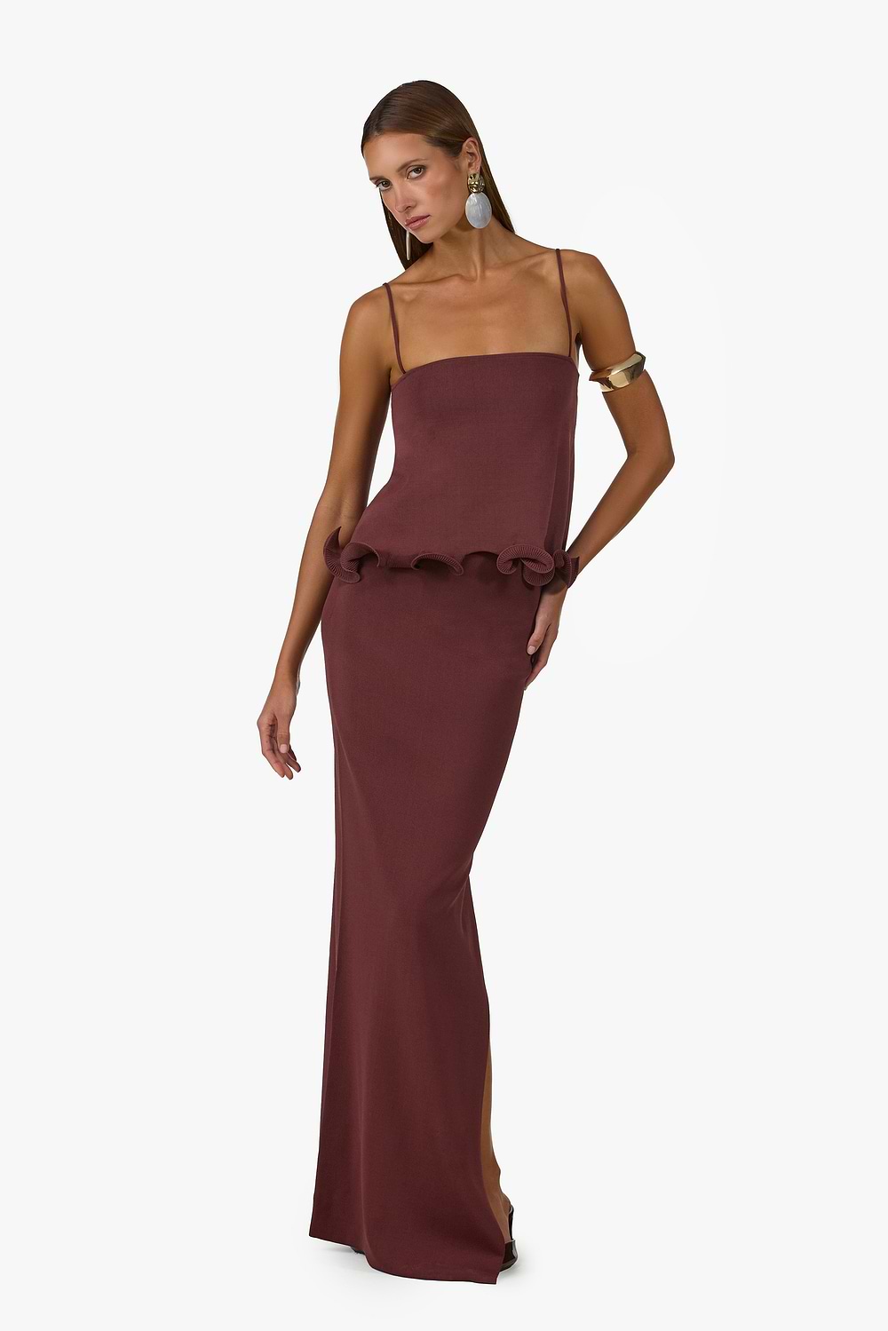 SAME Ruffle Hem Tank Top | Chocolate Brown