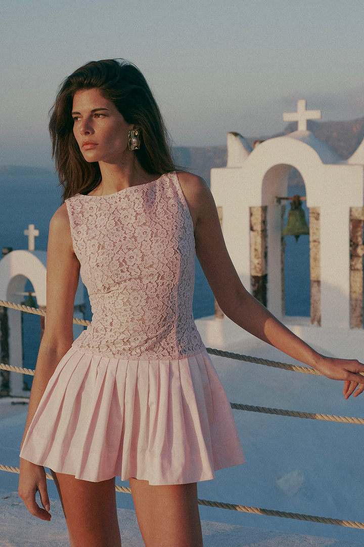 Lace Poplin Mini Dress (Pale Pink)