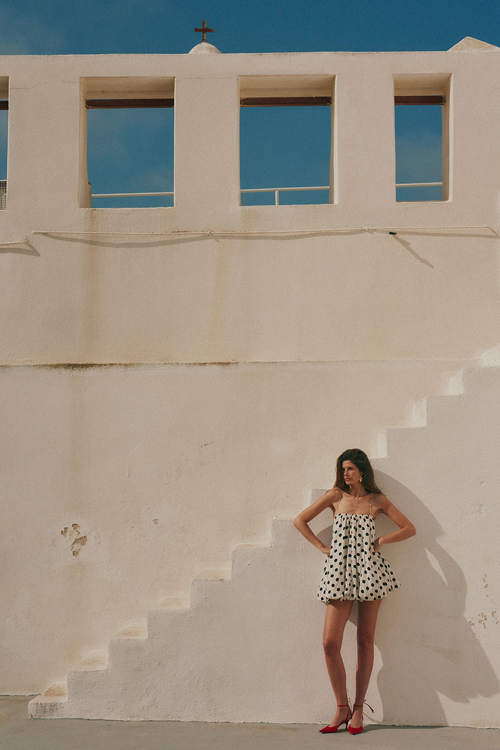 Bubble Mini Dress (Cream Polka Dot)