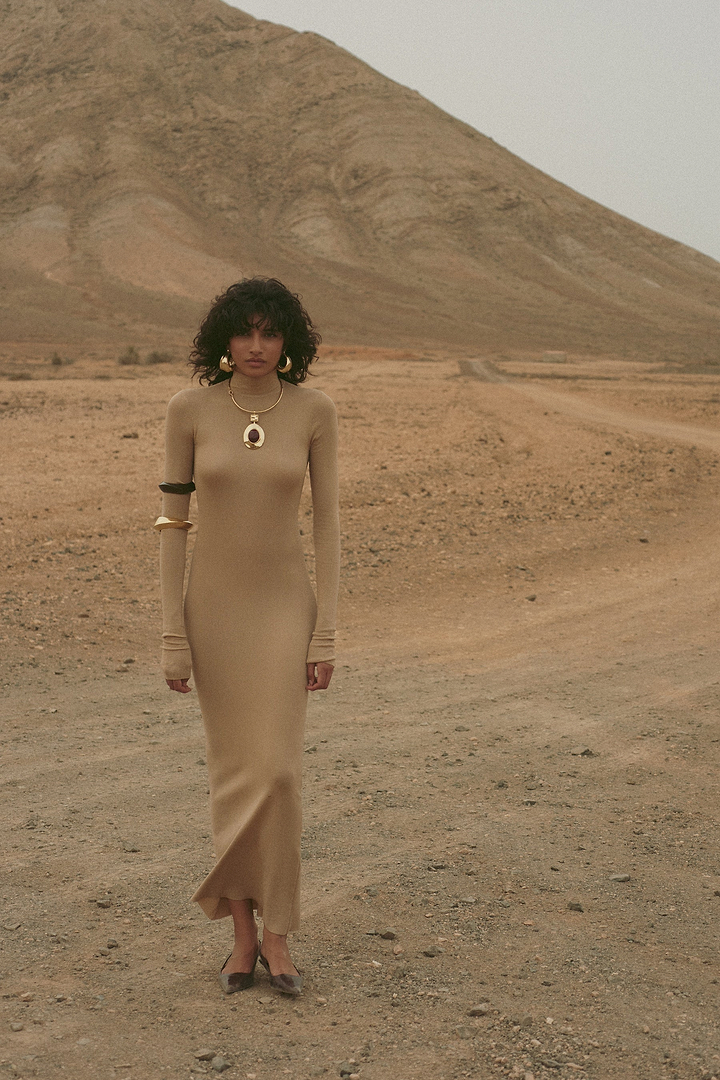 Shimmer Mockneck Dress (Gold)