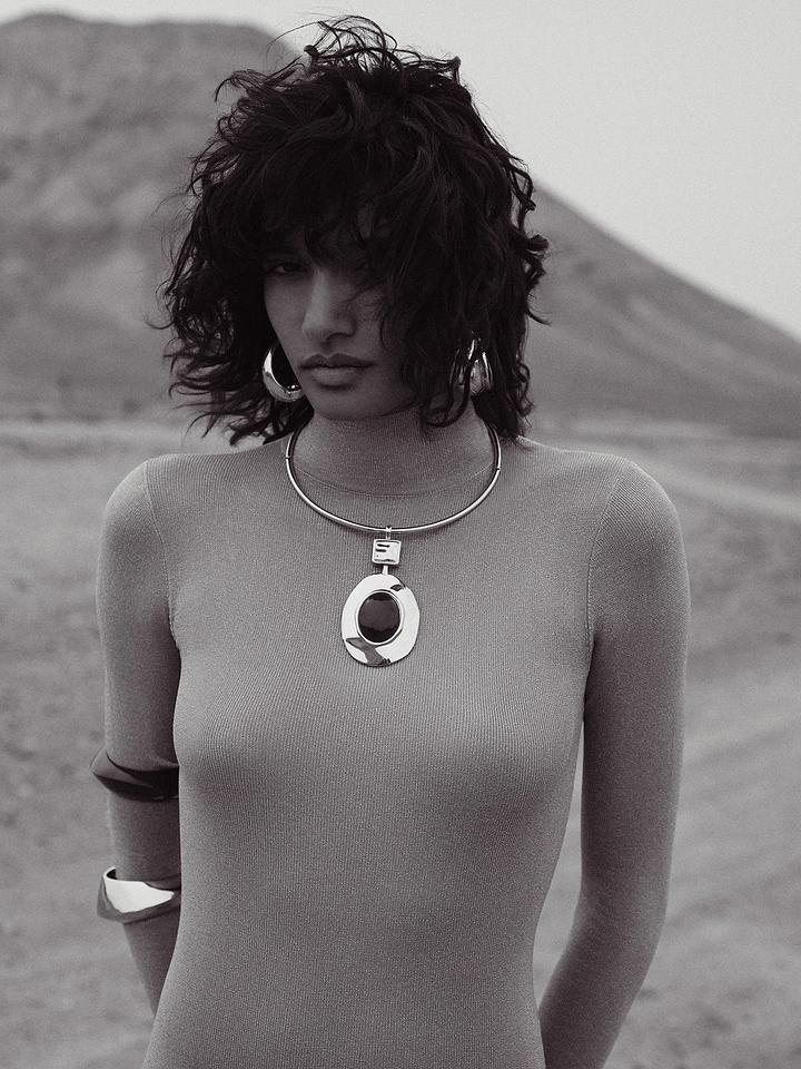 Stone Drop Necklace (Silver/Oxblood)