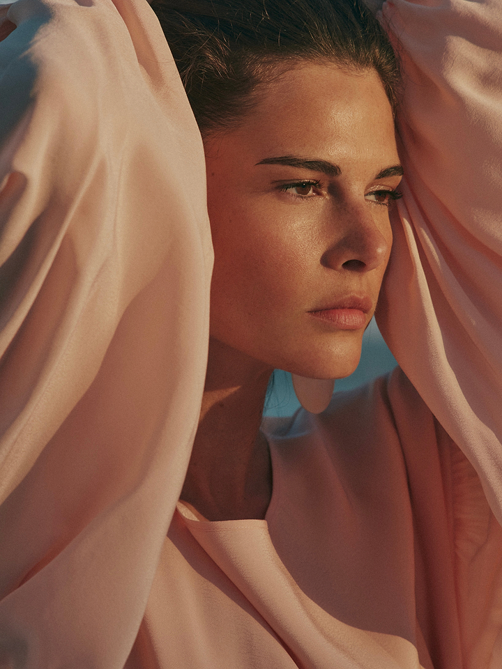 Draped Tie Chiffon Gown (Rose Clay)