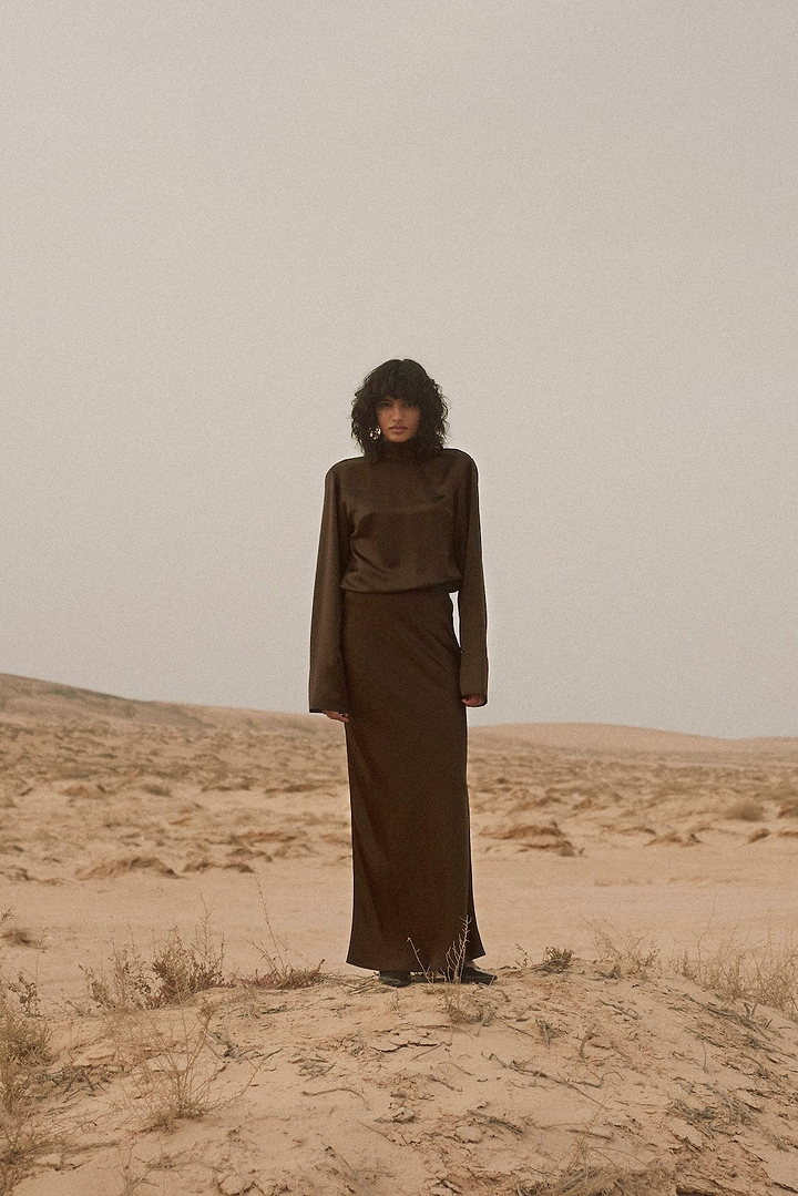 Satin Maxi Skirt (Chocolate Brown)