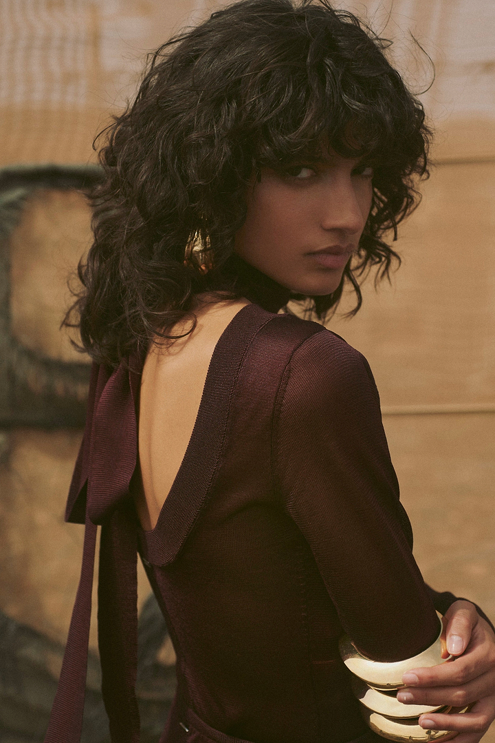 Open Back Knit Bodysuit (Merlot)