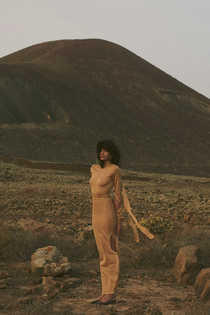 Ruched Knit Maxi Skirt (Gold)