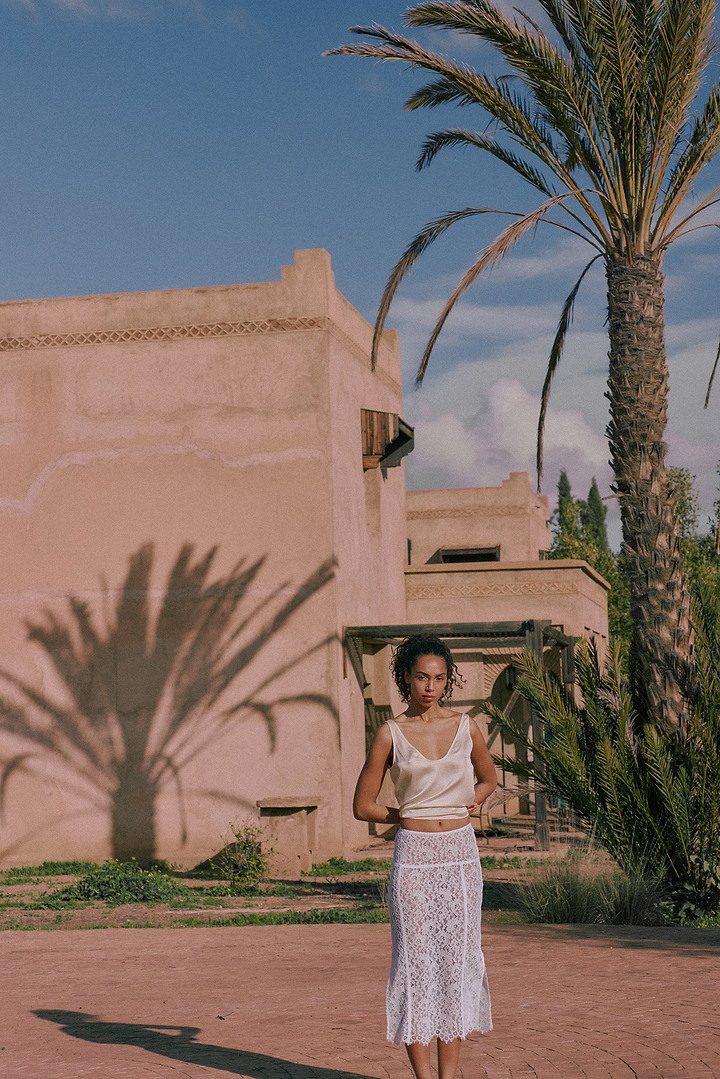 Lace Midi Skirt (White)