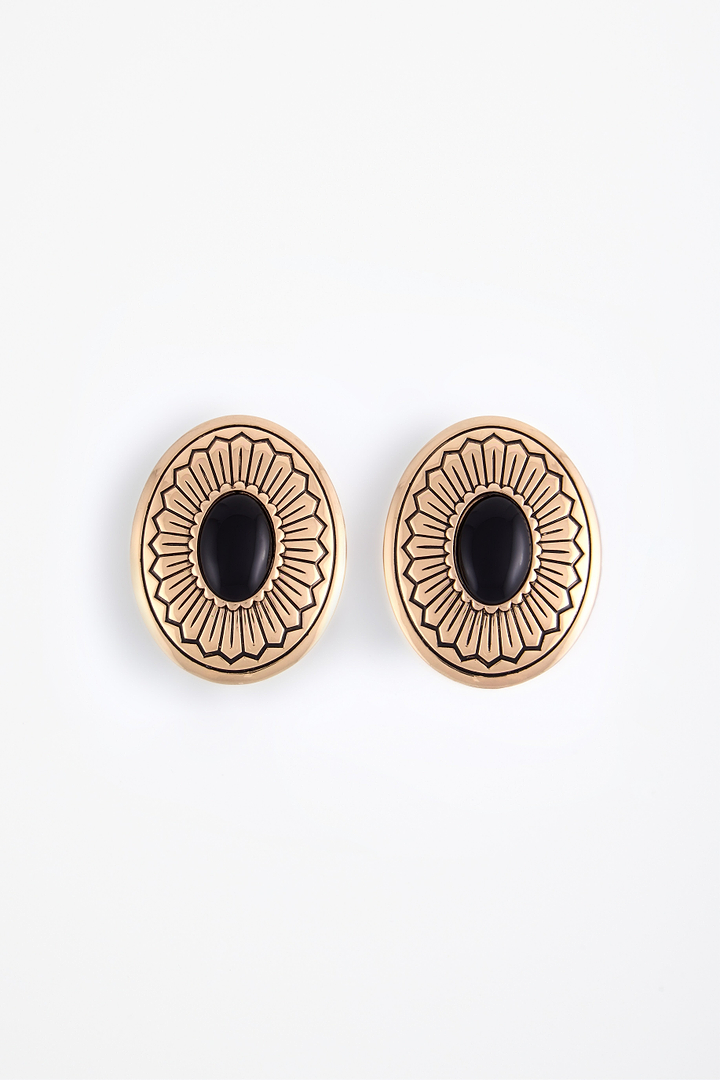 Western Oval Earring (Gold/Black)