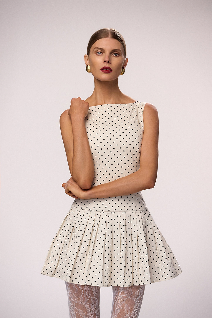 Poplin Mini Dress (Cream Polka Dot)