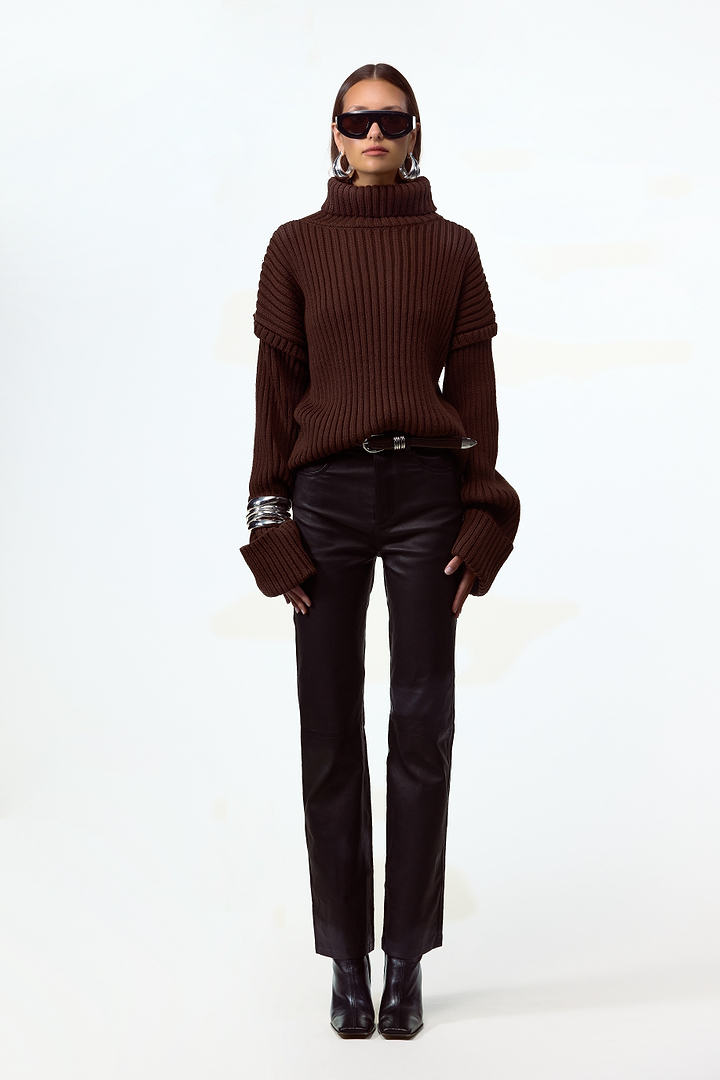 Oversized Ribbed Wool Sweater (Chocolate Brown)