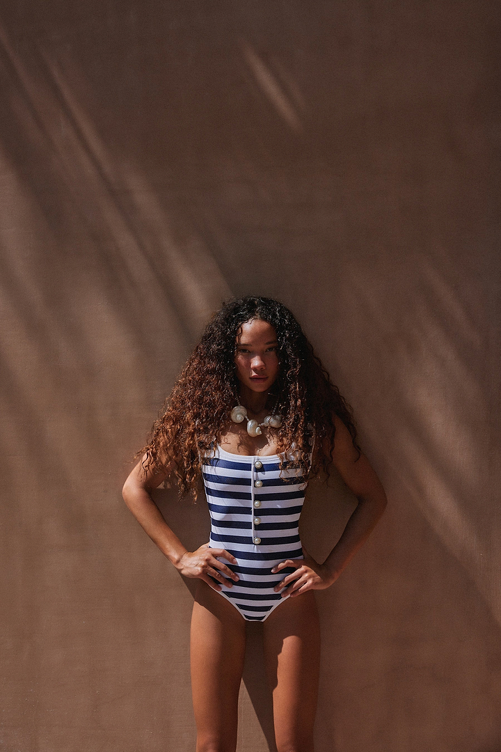 The Grace Tank One Piece (Navy Cream Stripe/White)