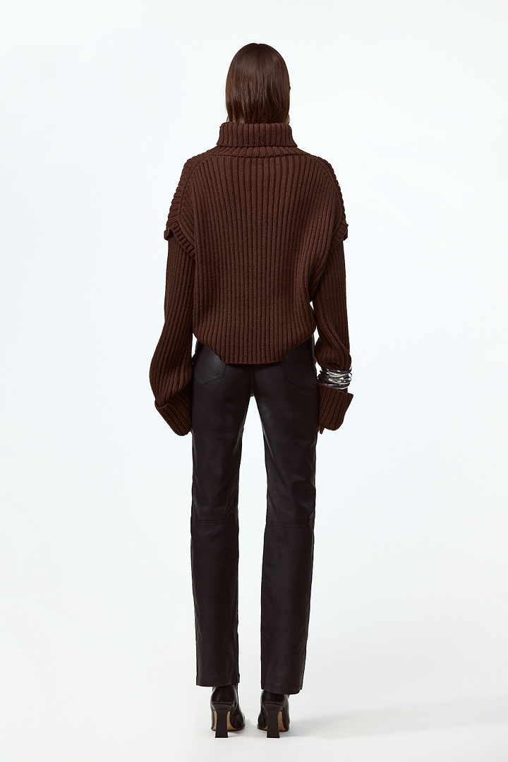 Oversized Ribbed Wool Sweater (Chocolate Brown)
