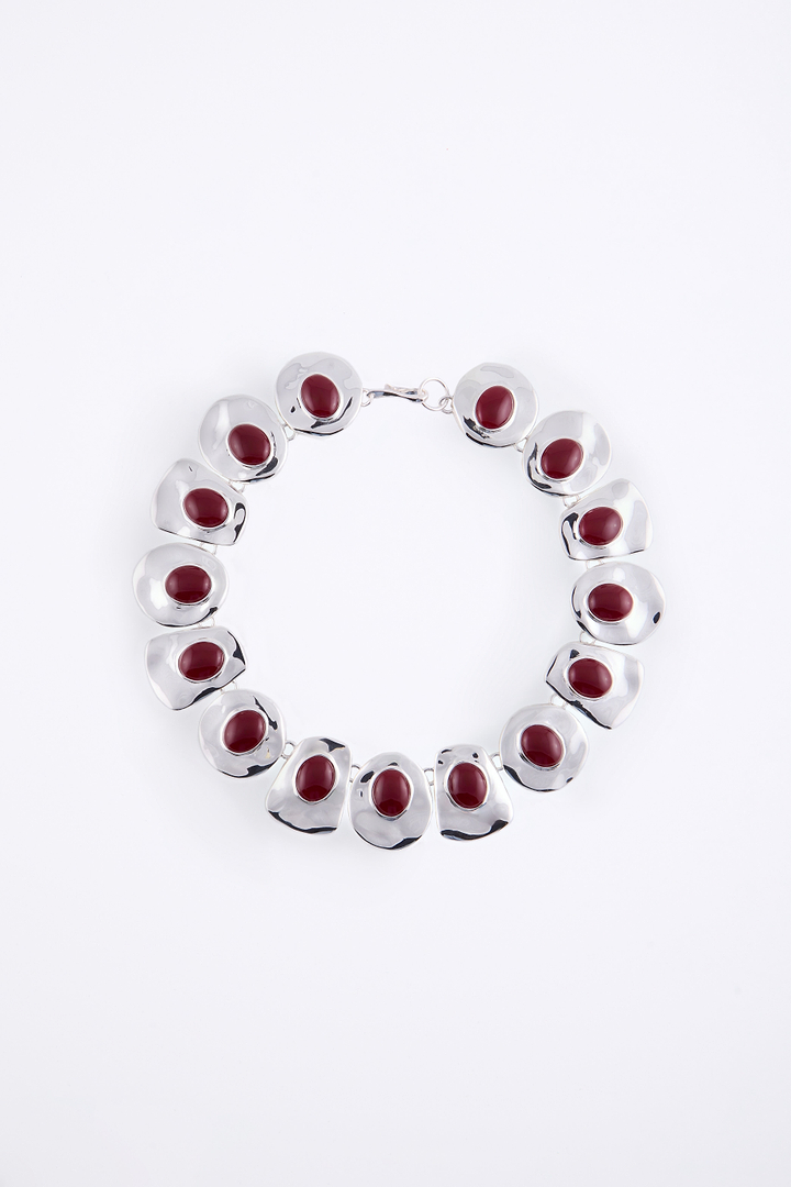 Stone Collar Necklace (Silver/Oxblood)