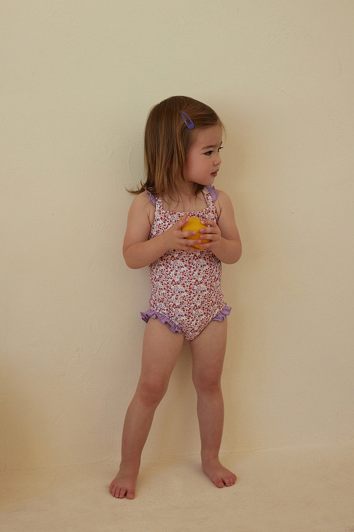ruffle one piece (mini floral/purple)