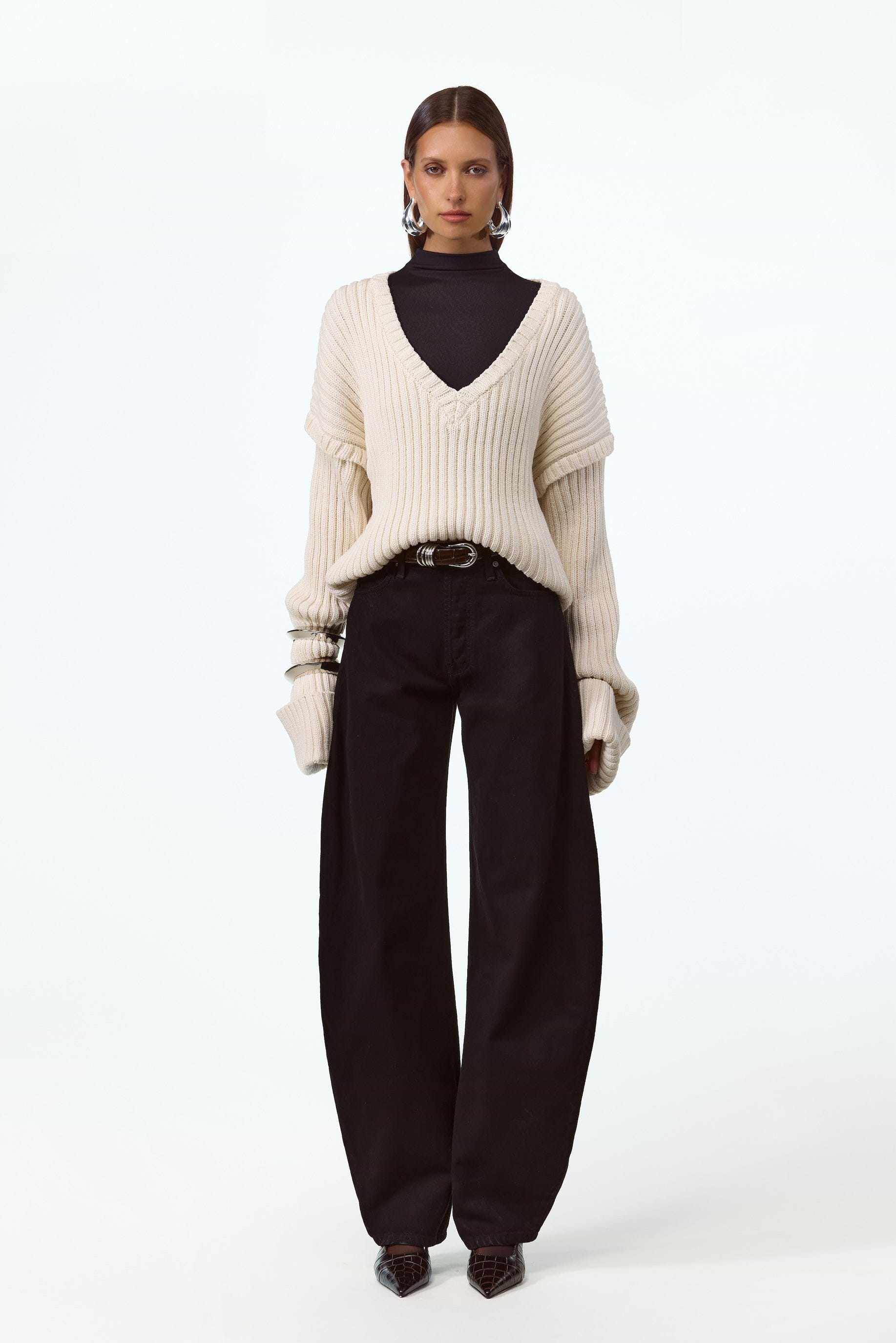 SAME | OVERSIZED V NECK SWEATER | Cream | Women's Sweaters