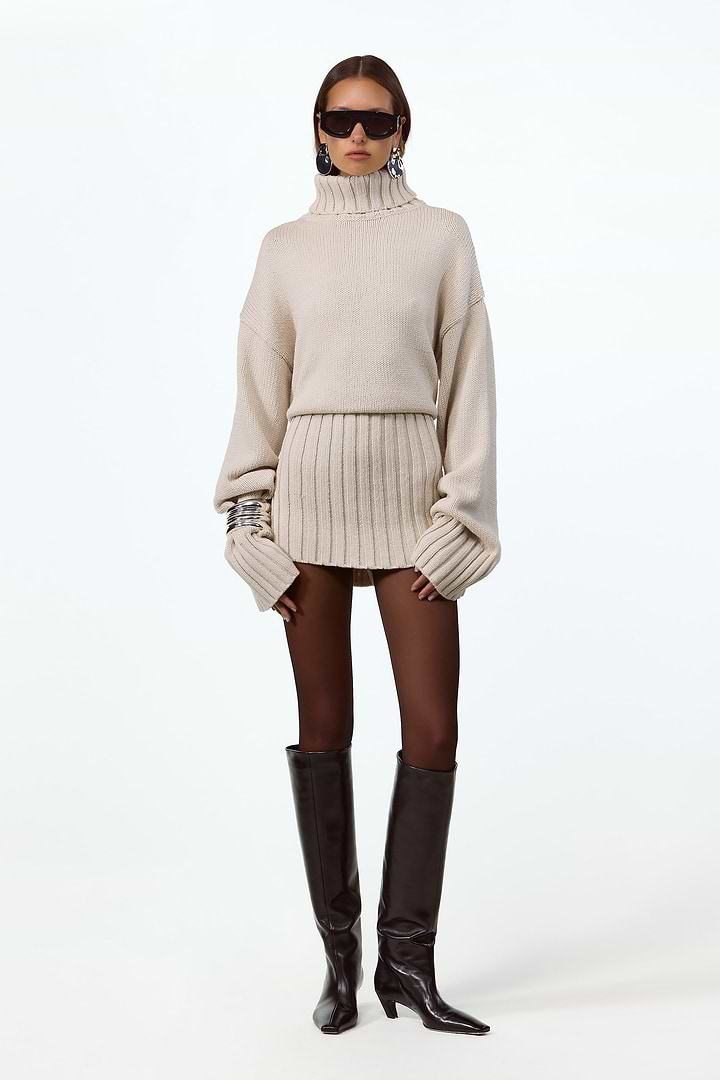 taupe knitted dress Taupe Color Block Dress - Ribbed Knit Dress - Midi Sweater Dress
