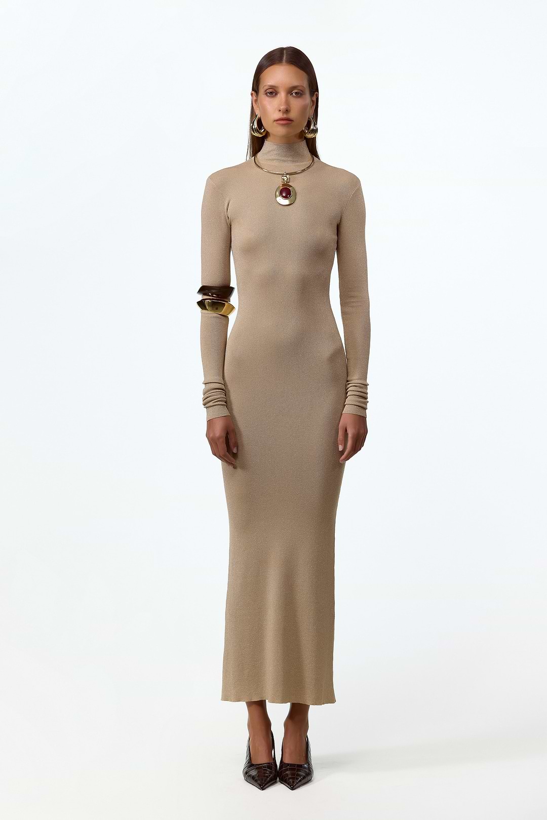 Same | Shimmer Mockneck Dress | Gold | Women's Maxi Dress S / Gold Same | Shimmer Mockneck Dress | Gold | Women's Maxi Dress S / Gold