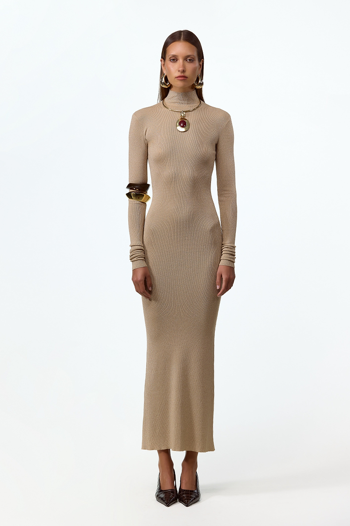Shimmer Mockneck Dress (Gold)