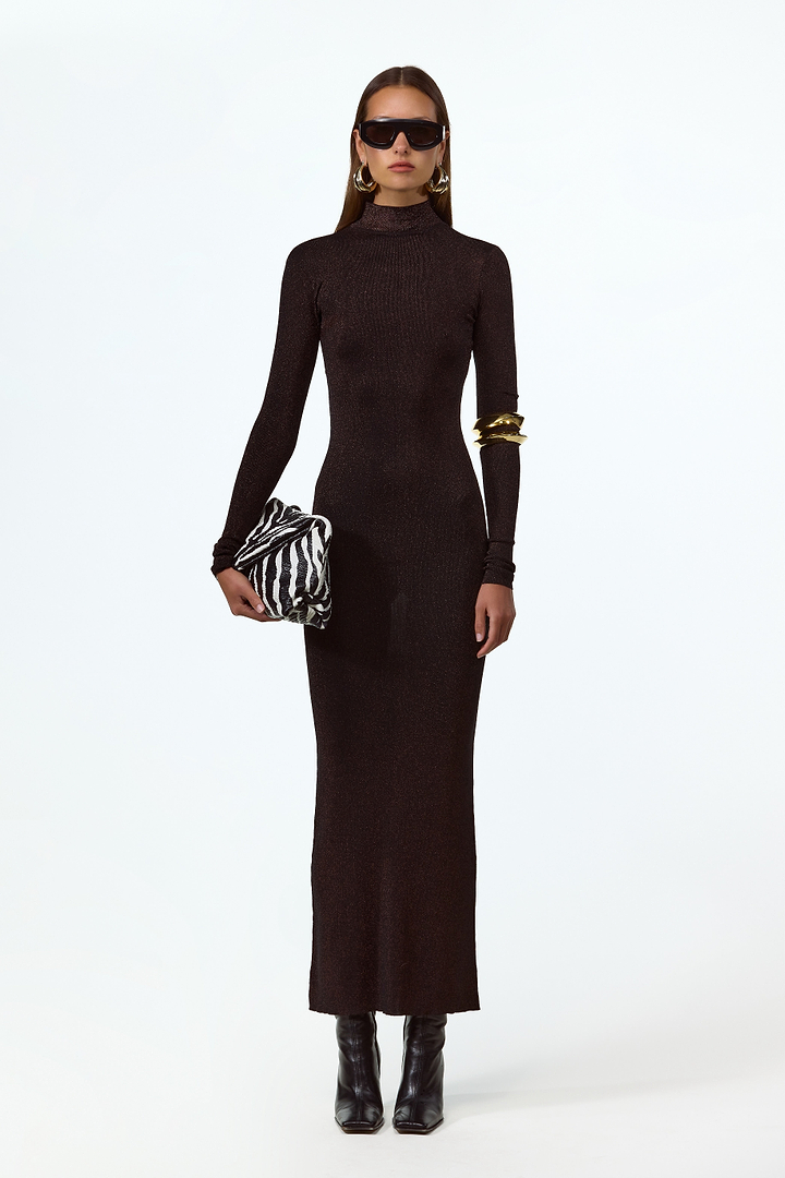 Shimmer Mockneck Dress (Black)