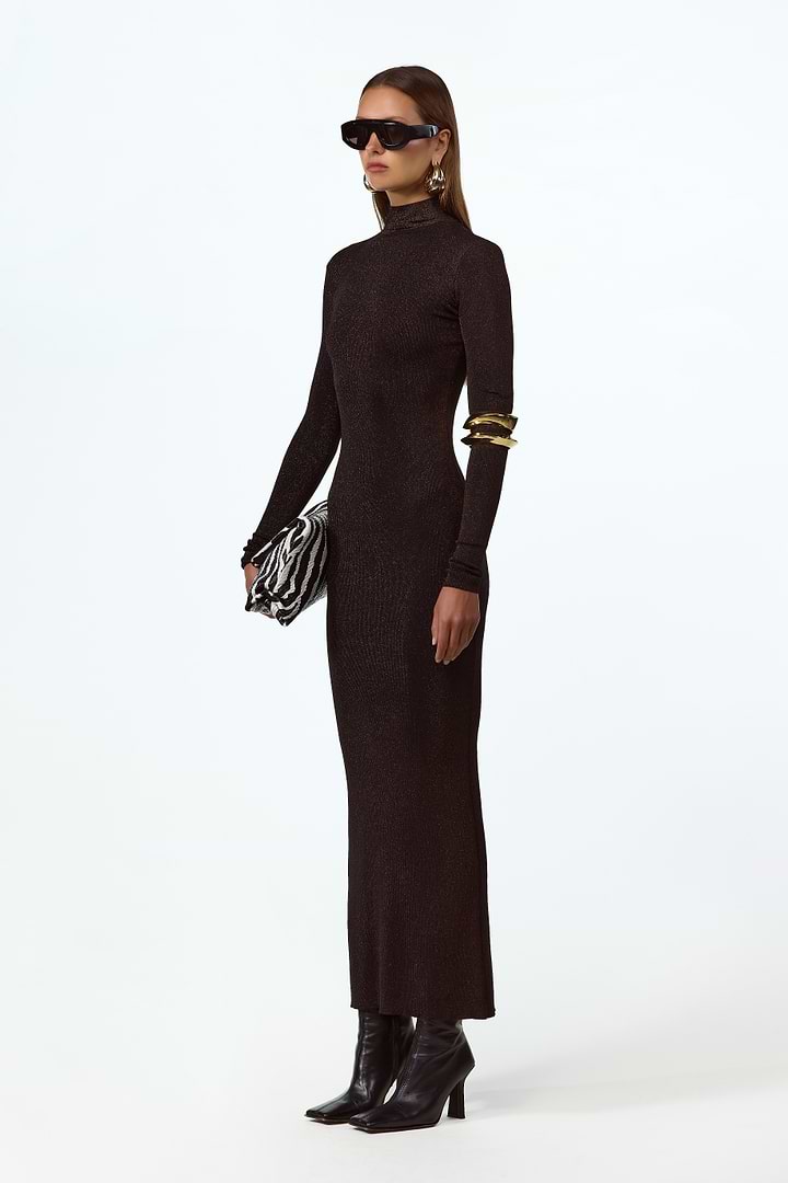 black dress with shimmer SAME | Shimmer Mockneck Dress | Black