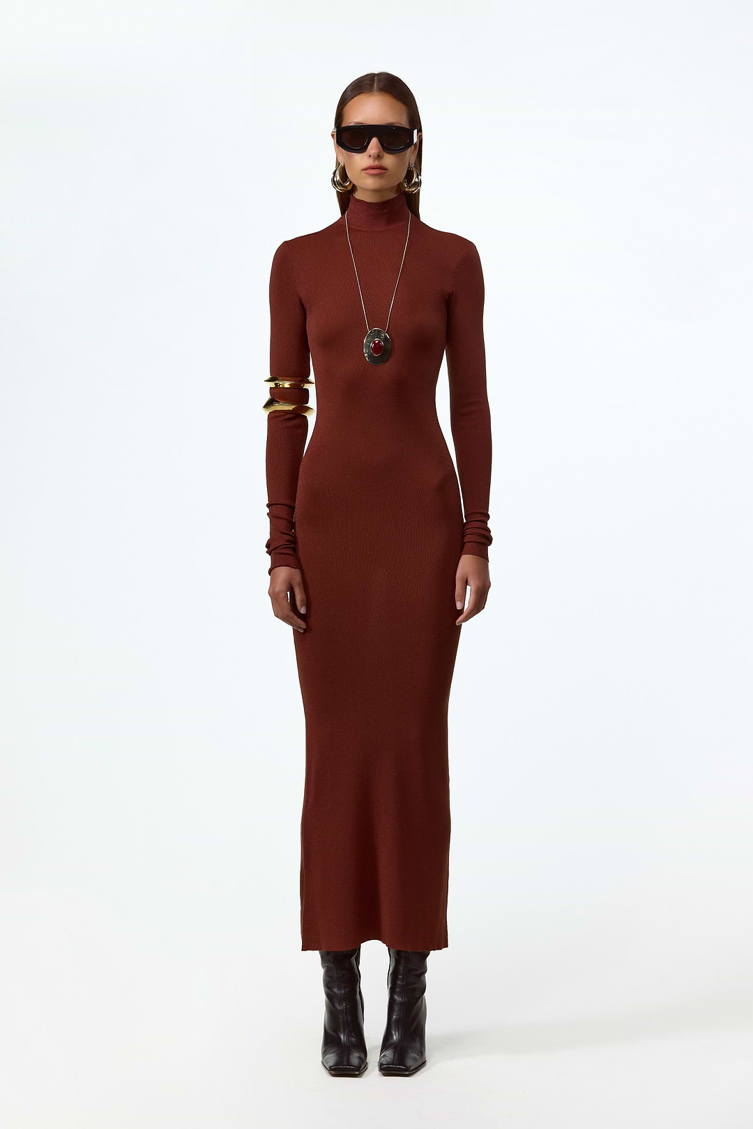 SAME | Shimmer Mockneck Dress | Rust | Women's Maxi Dress L / Rust SAME | Shimmer Mockneck Dress | Rust | Women's Maxi Dress L / Rust