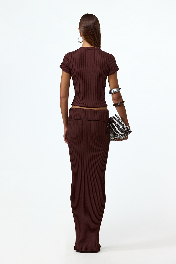 Ribbed Knit Maxi Skirt (Chocolate Brown)