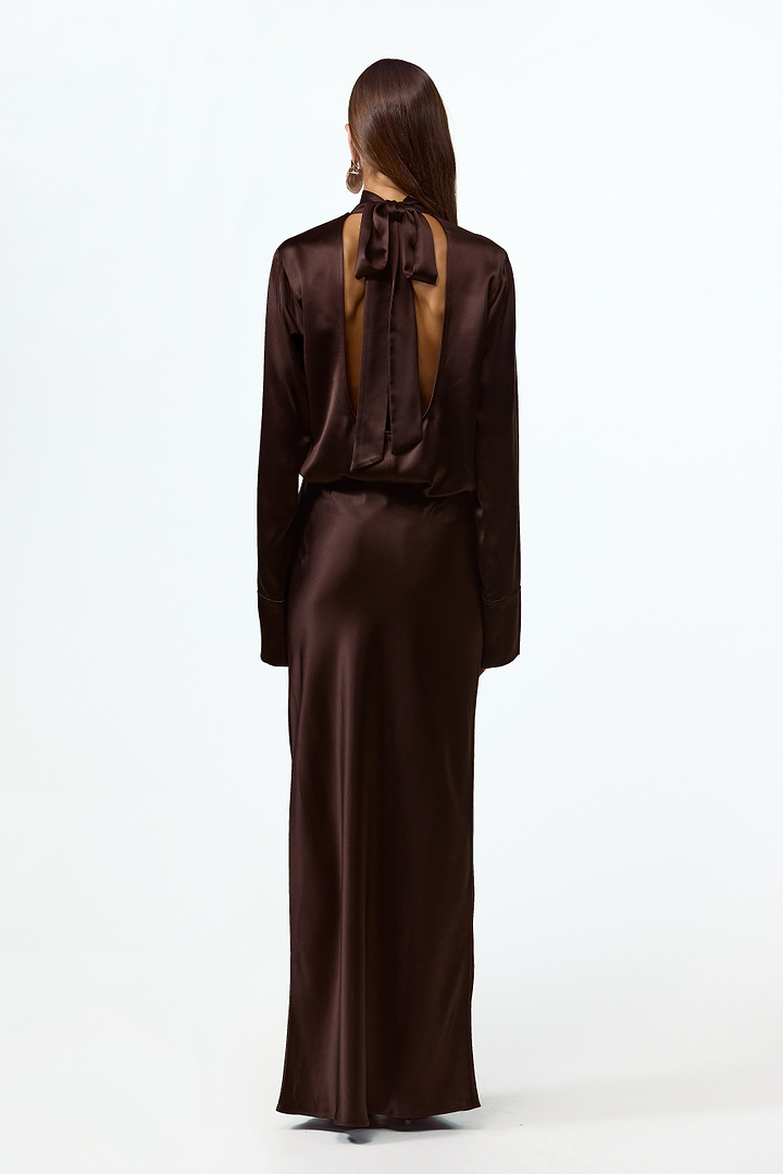 Satin Maxi Skirt (Chocolate Brown)