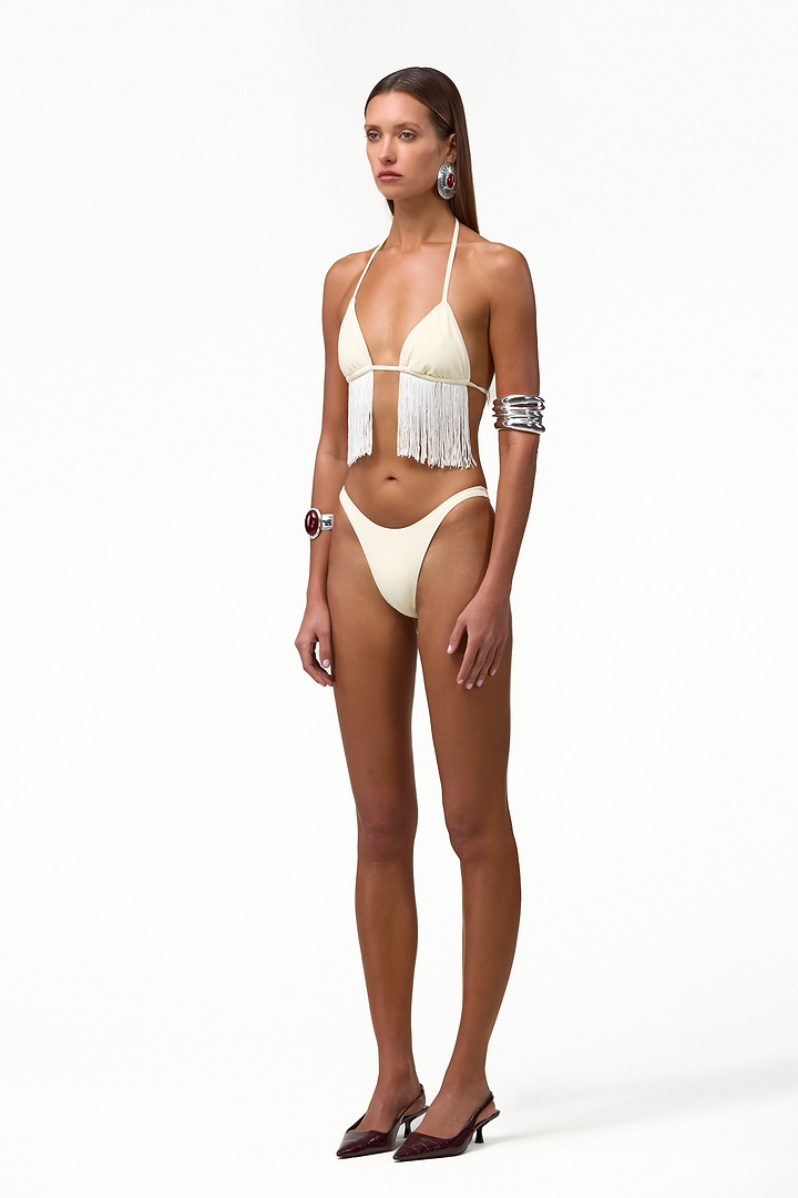 Fringe Triangle Top (Faux Suede Cream)