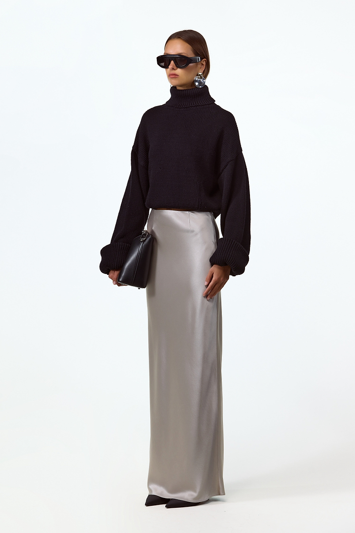 Satin Maxi Skirt (Silver)