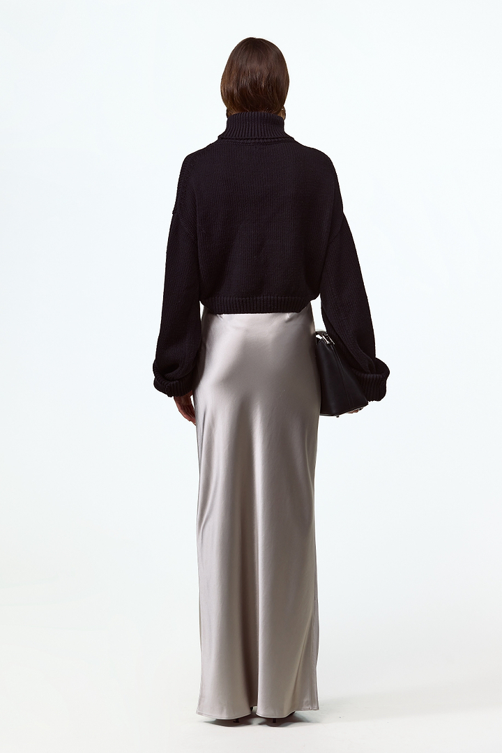 Satin Maxi Skirt (Silver)