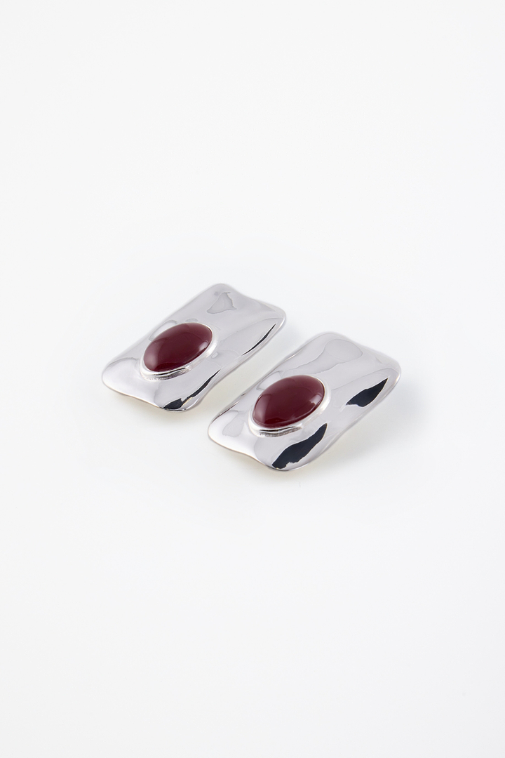 Hammer Stone Earring (Silver/Oxblood)