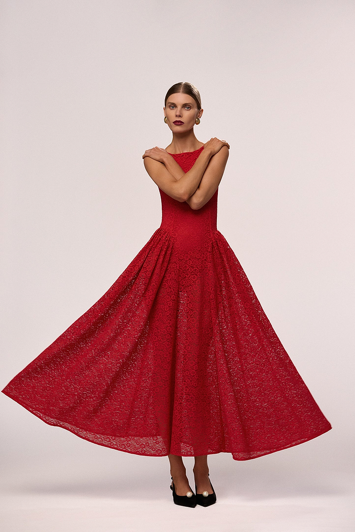 French Lace Midi Dress (Red)