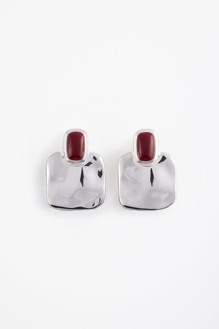 Stone Drop Earring (Silver/Oxblood)