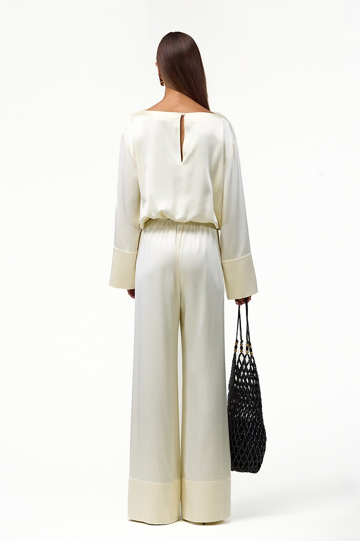 Long Sleeve Silk Jumpsuit (Cream)
