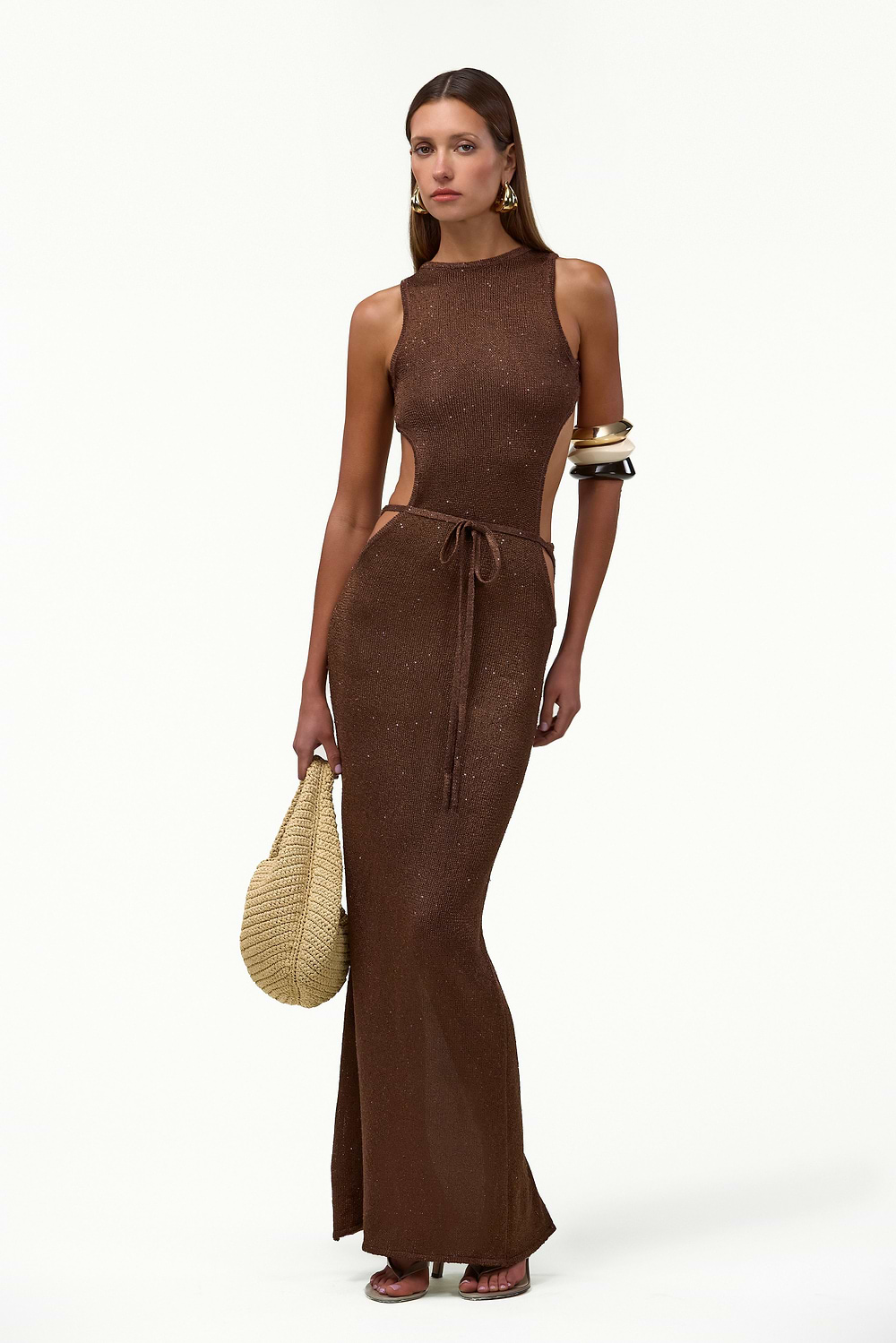 SAME Long Sleeve Fringe Knit Maxi Dress | Chocolate Brown
