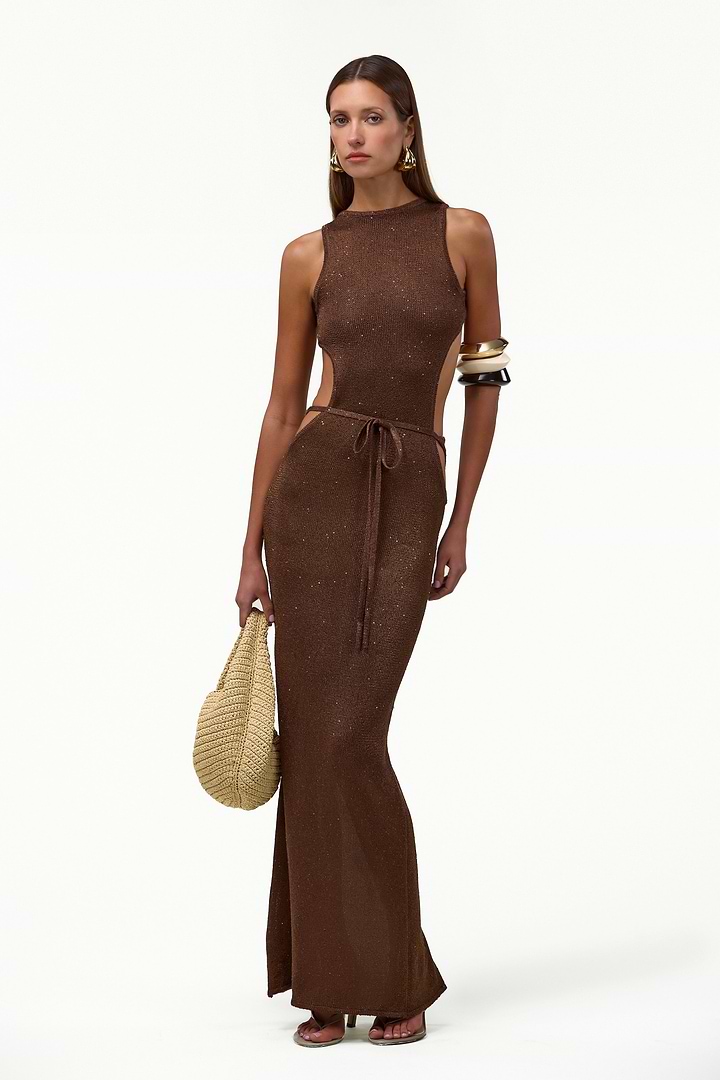 women's chocolate dress Brown Flouncy Maxi Eira XXS dress with belt Buy Women's Solid Chocolate Brown