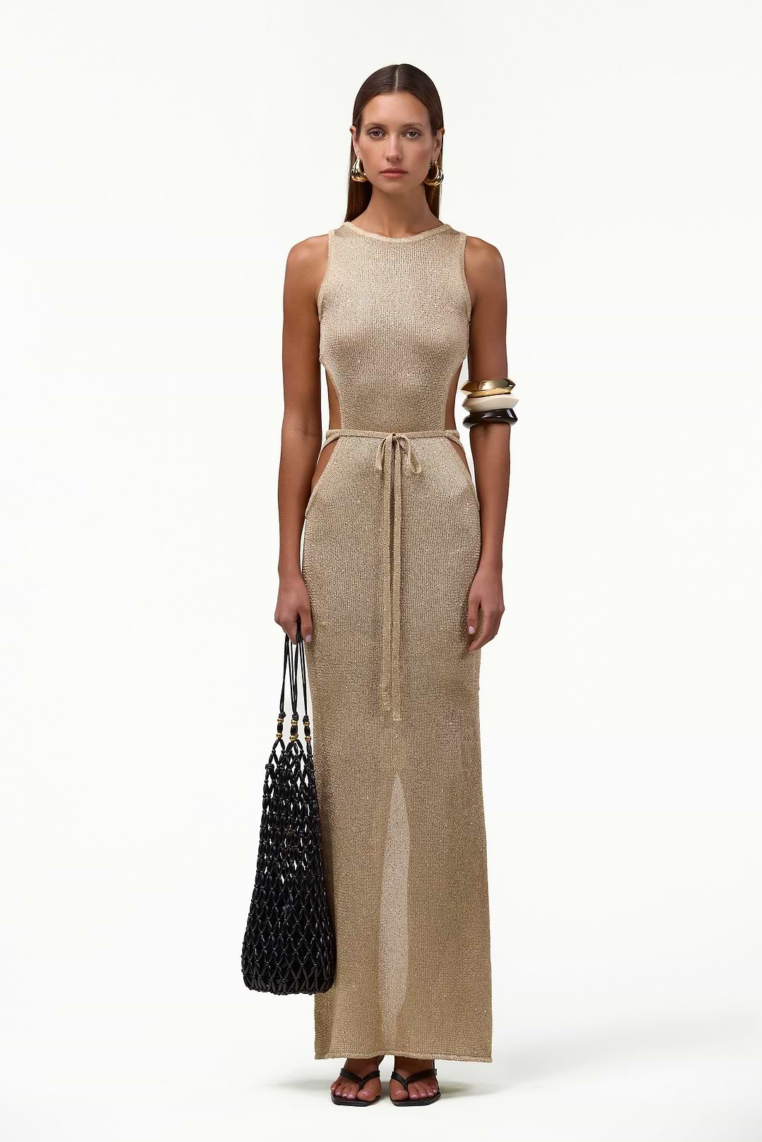 SAME Tie Maxi Dress | Light Gold | Women's Knit Dress SAME Tie Maxi Dress | Light Gold | Women's Knit Dress