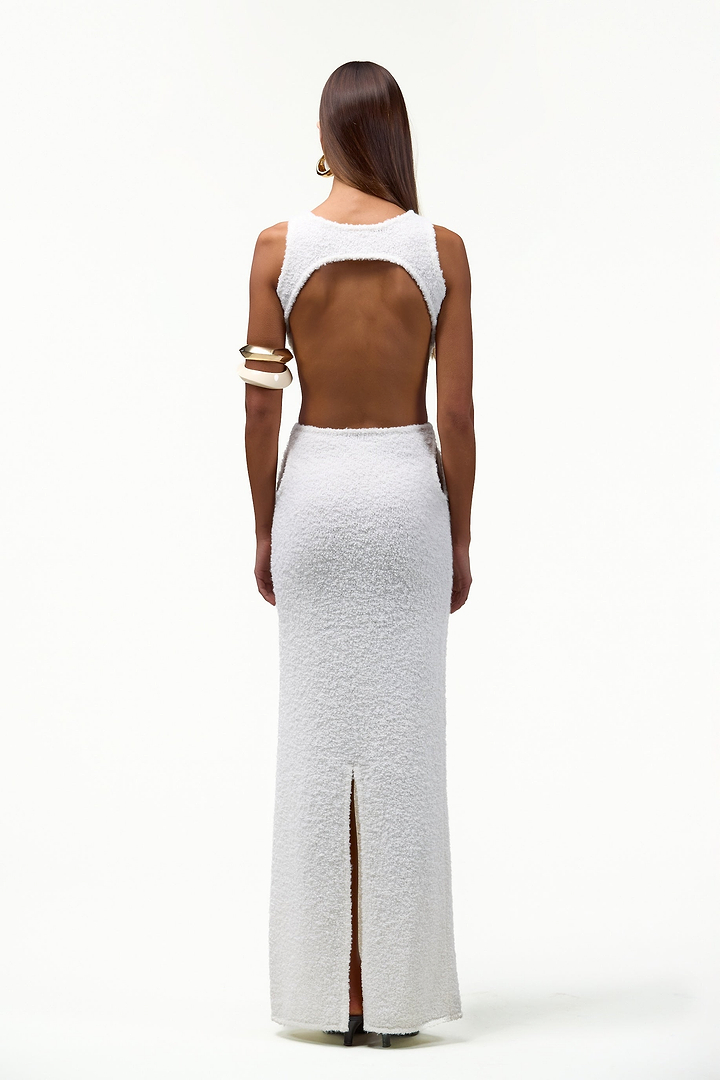 Tie Maxi Dress (White Bouclé)