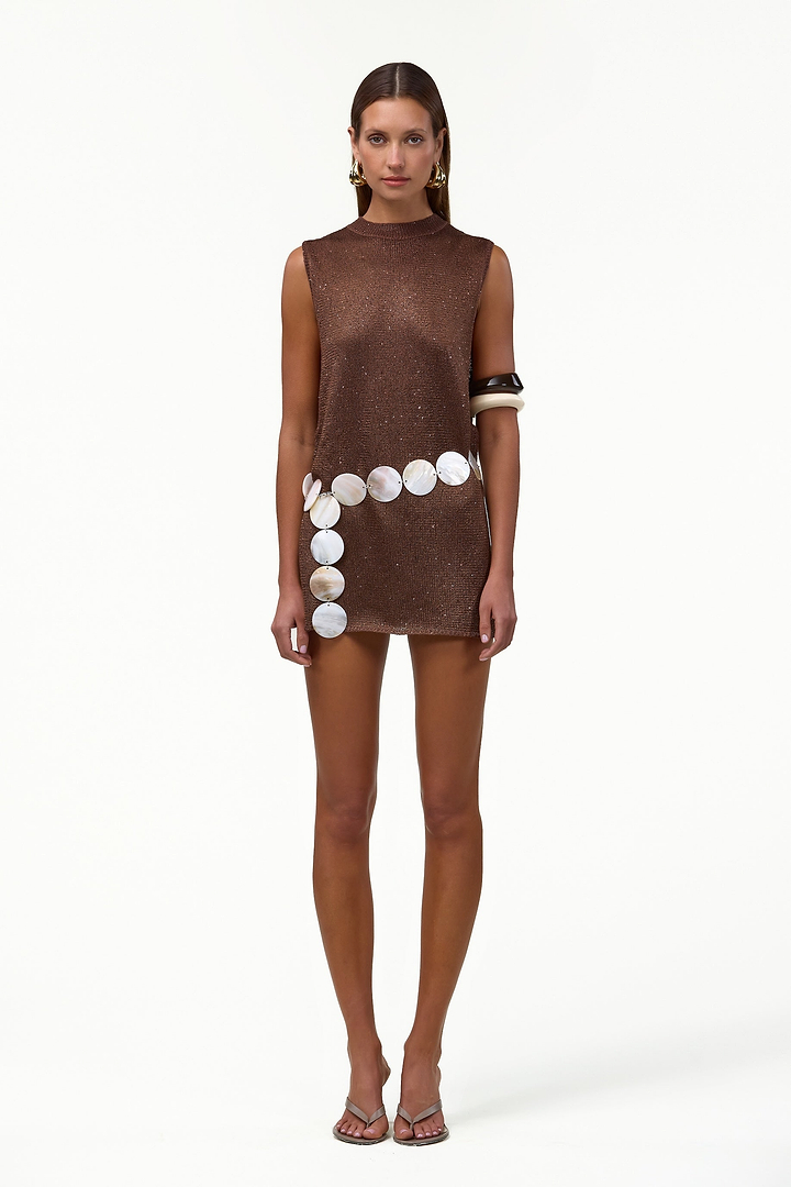 Sleeveless Knit Mini Dress (Chocolate Brown Sequin)