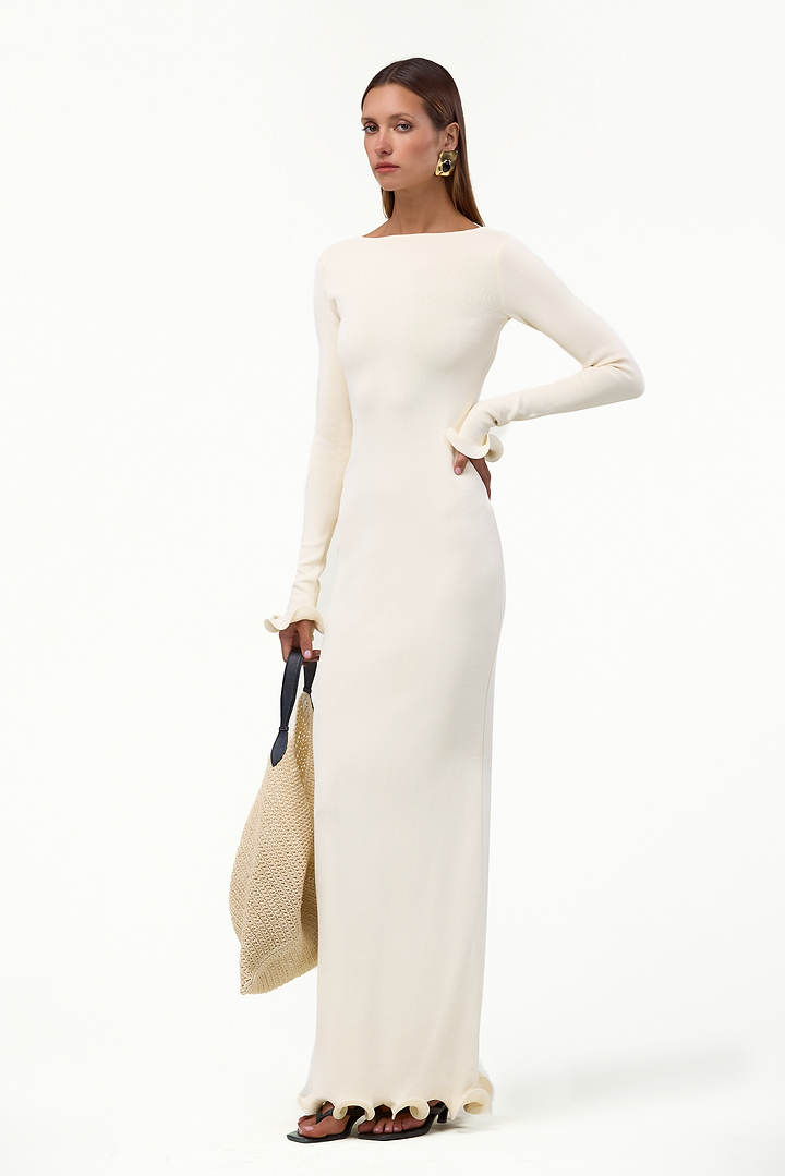 Ruffle Hem Maxi Dress (Cream)