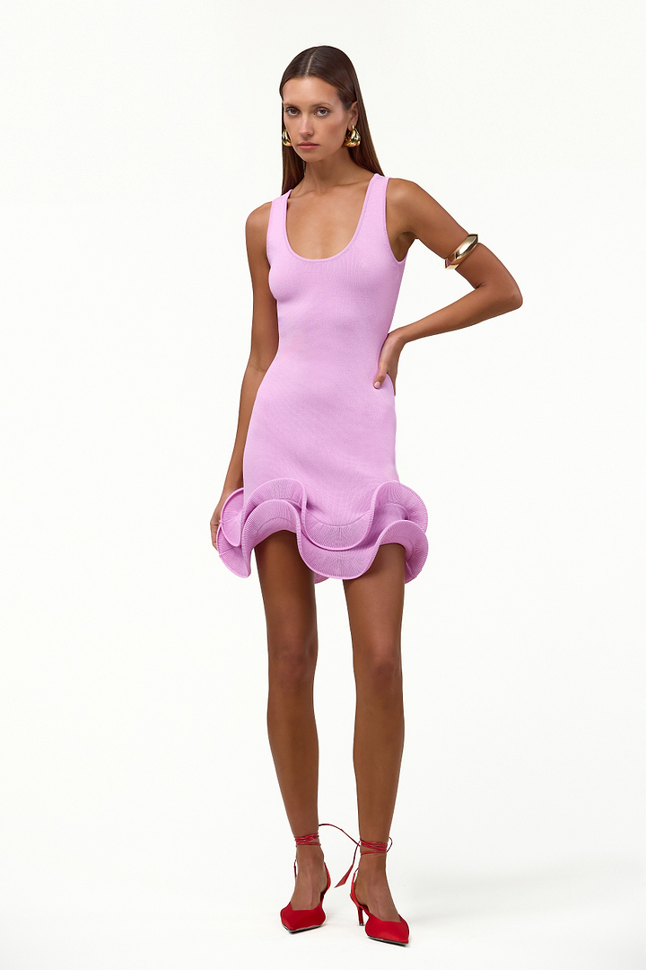 Double Ruffle Hem Mini Dress (Lilac Pink)