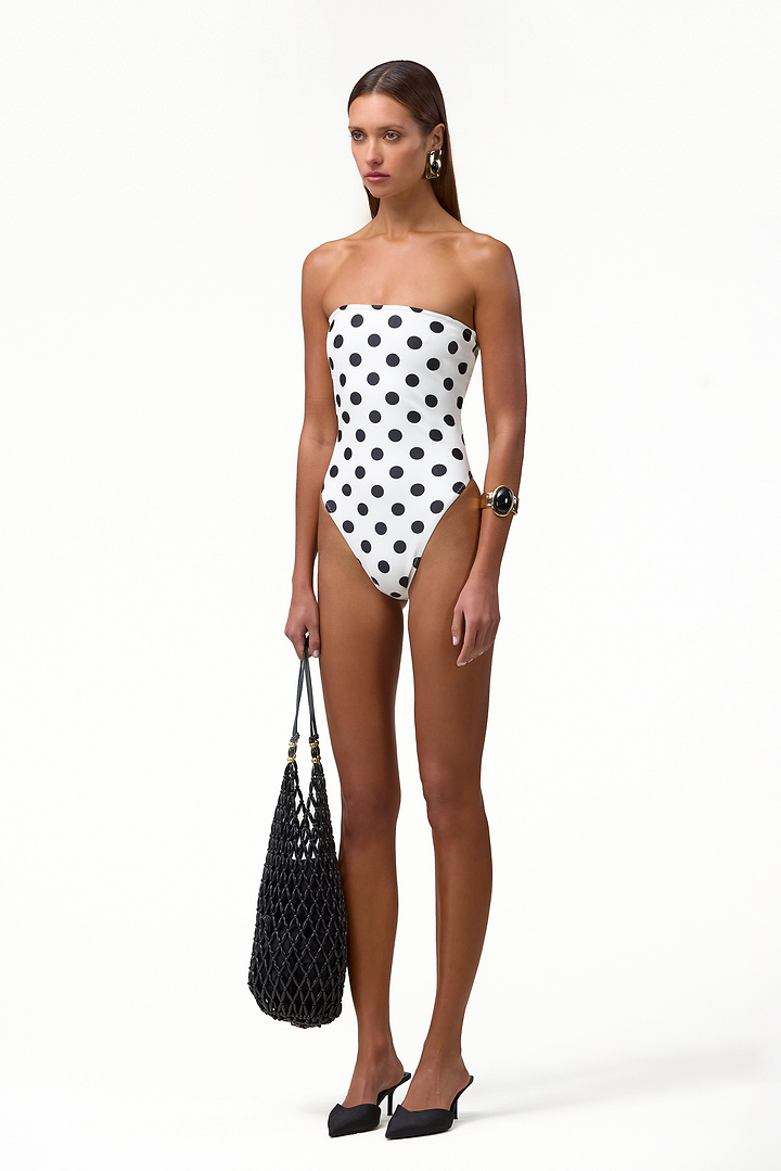 Strapless One Piece (White Black Polka Dot)
