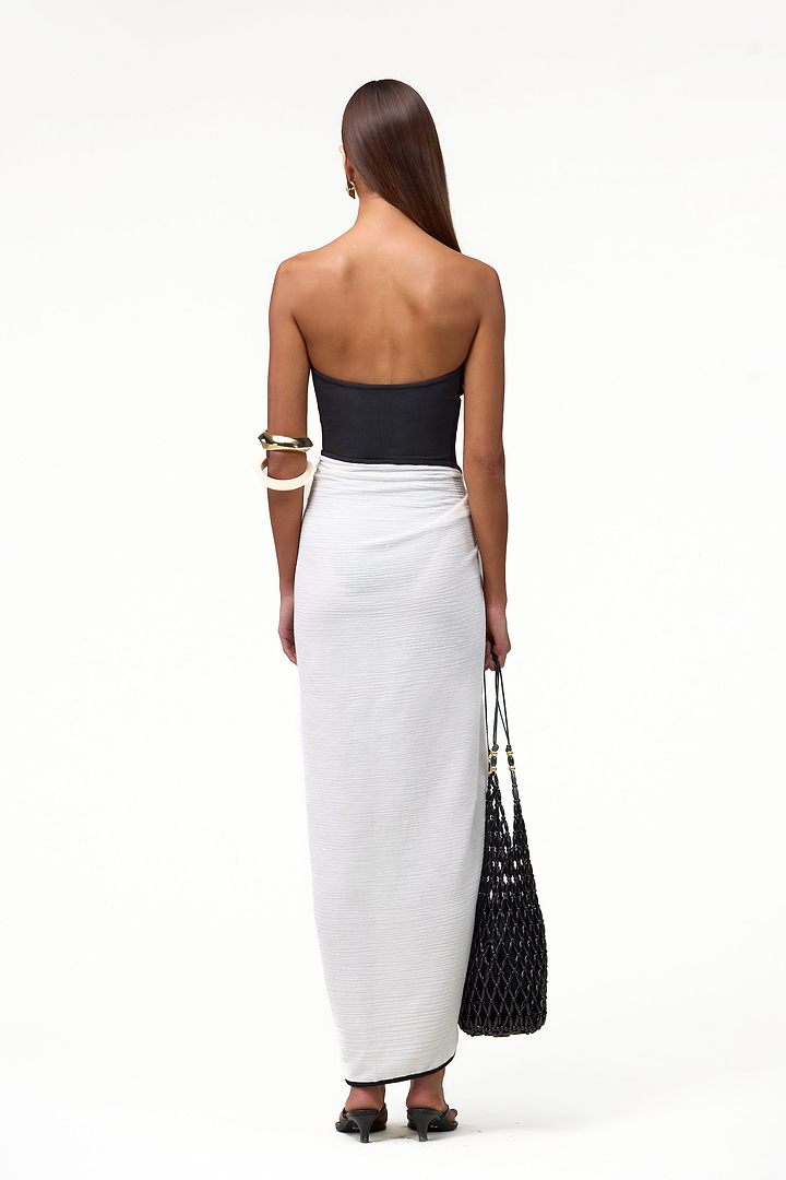 Colorblock Linen Sarong (Cream/Black)