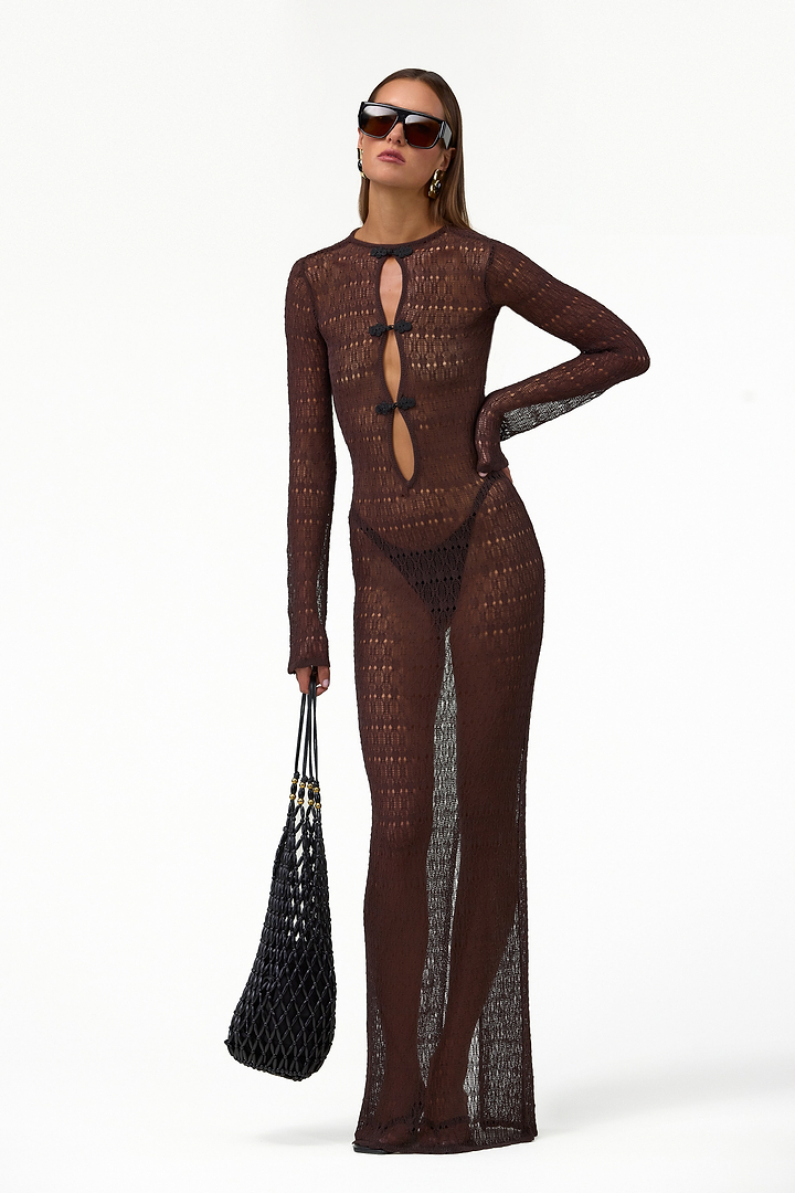 Keyhole Crochet Dress (Chocolate Brown/Black)