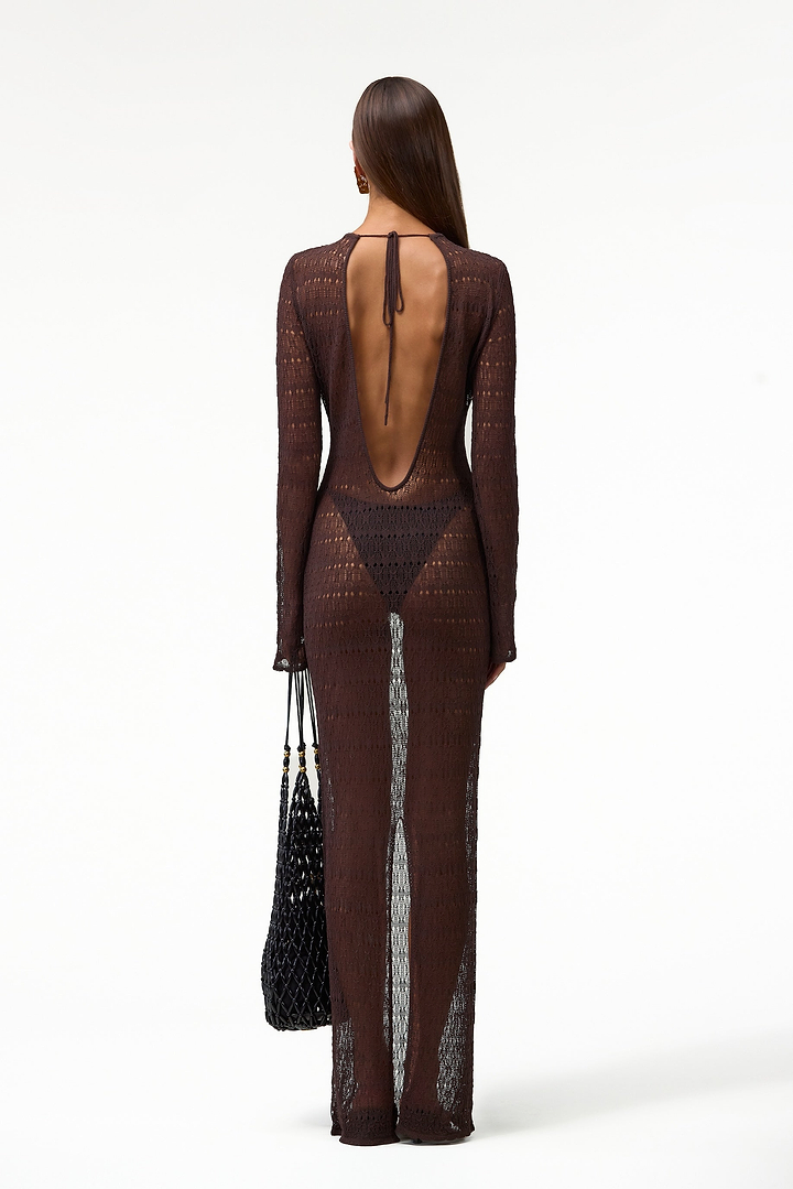Keyhole Crochet Dress (Chocolate Brown/Black)