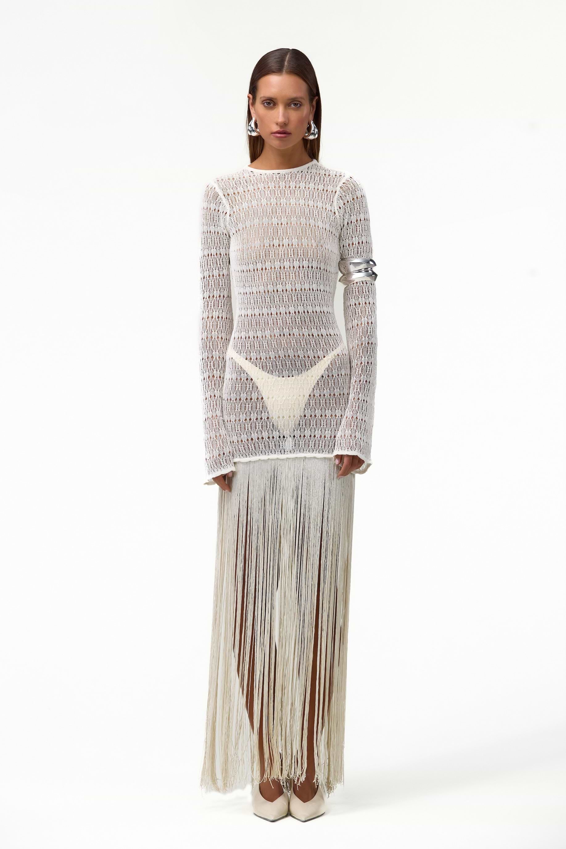 American Sleeve Fringe Dress SAME Long Sleeve Fringe Knit Maxi 