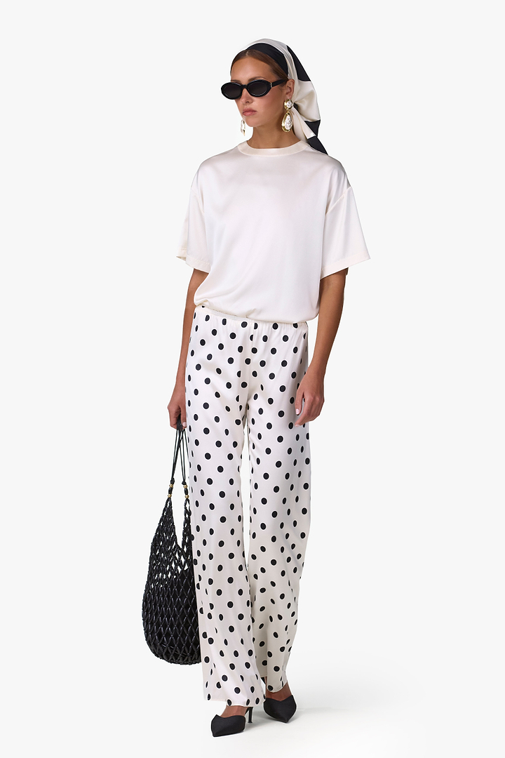 Silk Pant (Cream Polka Dot)