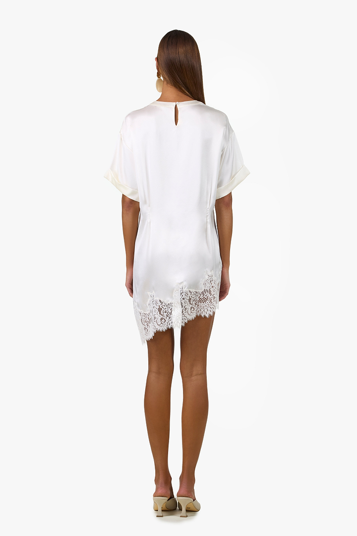 Lace Silk Asymmetrical Dress (Cream)